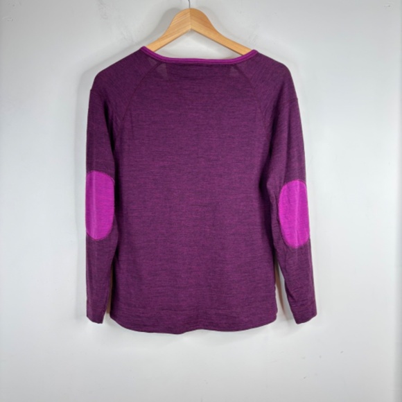 LL Bean 100% Merino Wool Base Layer M Henley Top Elbow Patch Purple Long Sleeve - Picture 4 of 9